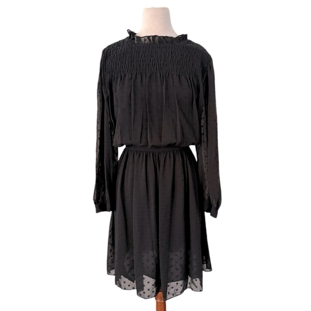 REBECCA TAYLOR Clip Dot Shirt Mini Dress Black Size 16 NEW - Picture 2 of 9